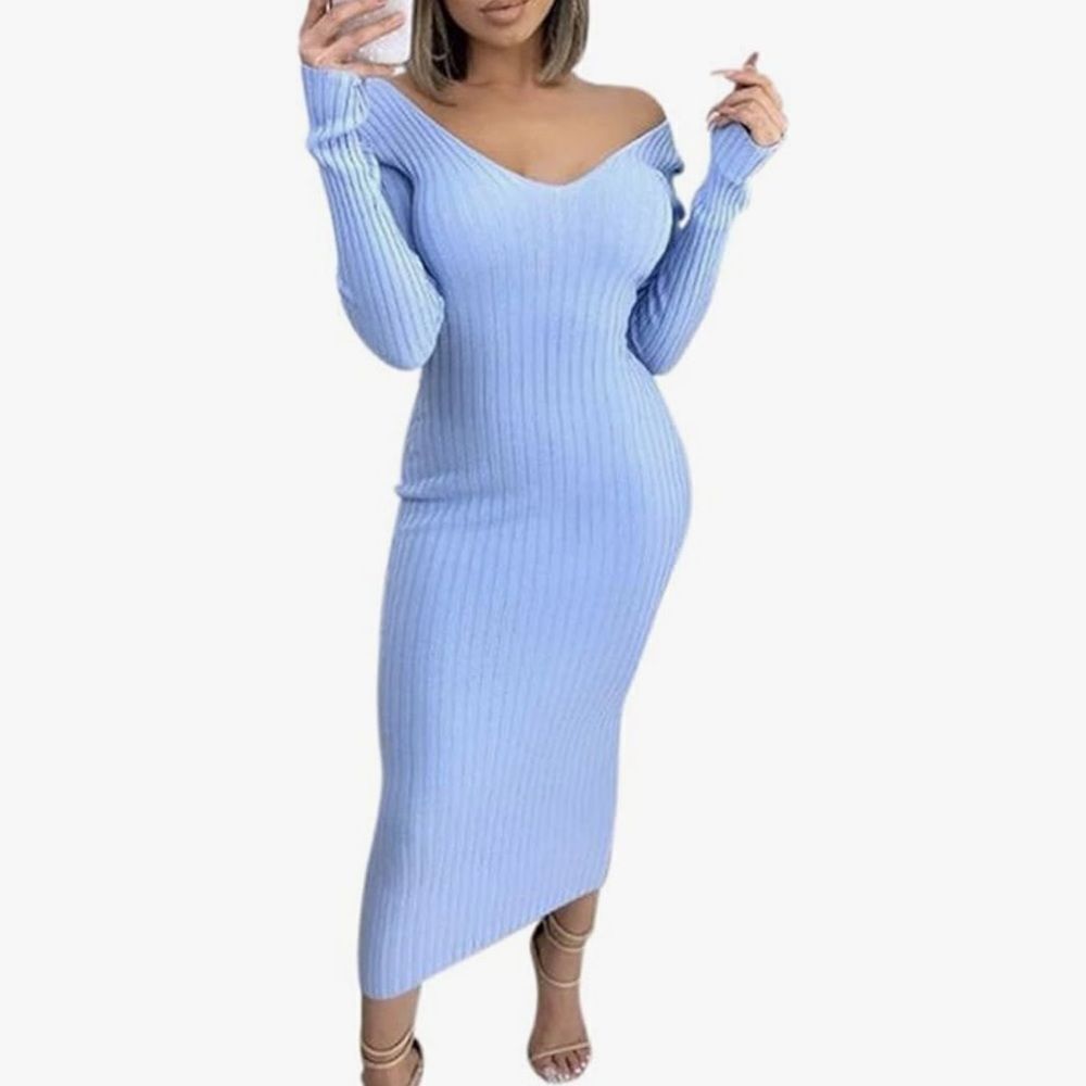 Ribbed knit midi sweater dress